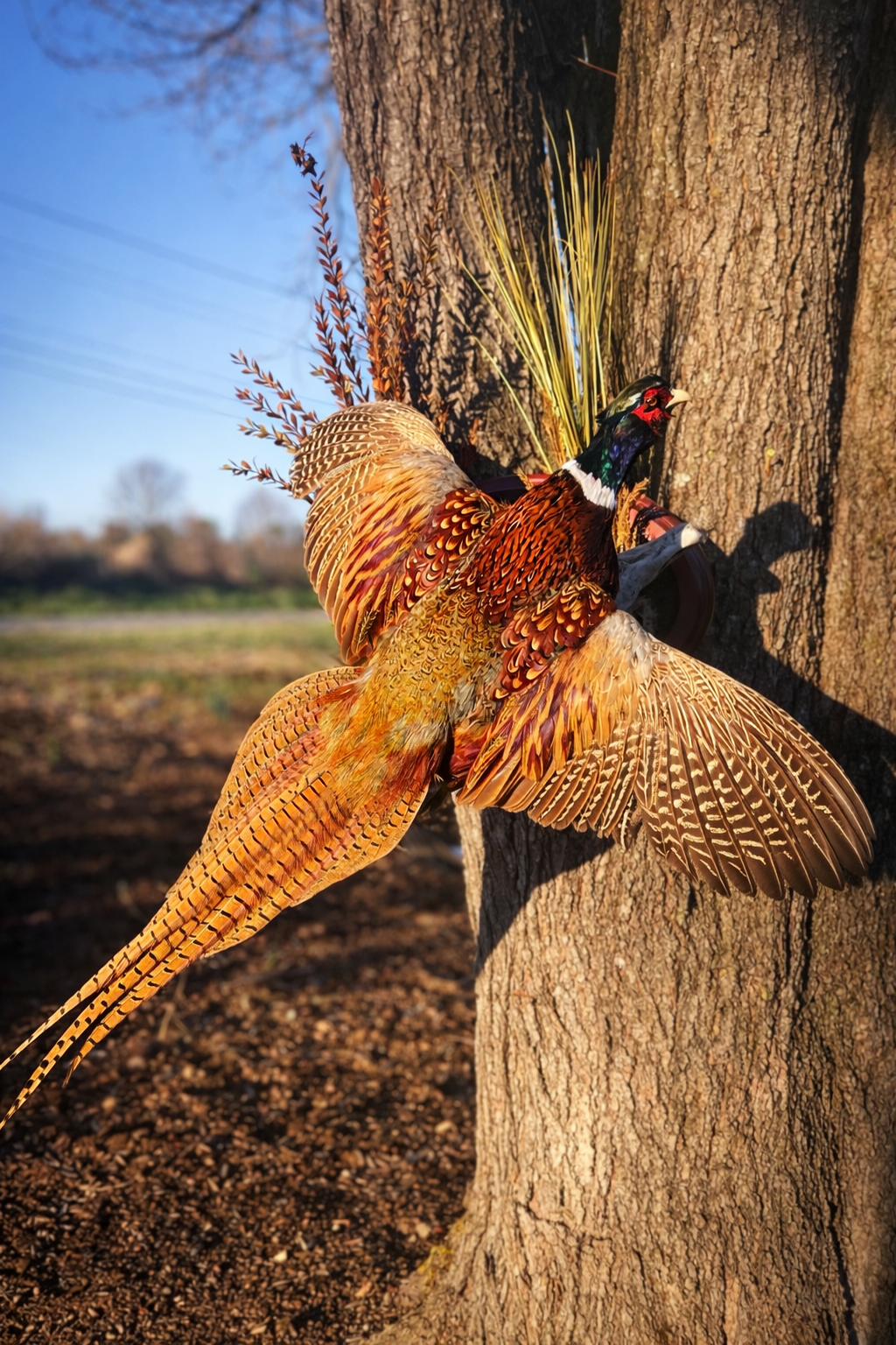 Flying pheasant mount — bird taxidermy North Carolina